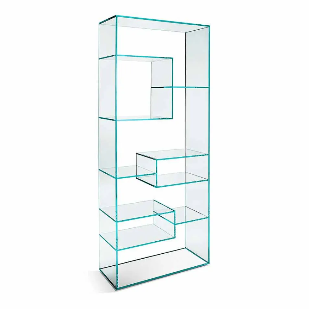 Viadurini Living Moderne Design Bücherregale-Bücherregal für Wohnzimmer aus extra klarem Glas mit oder ohne Schubladen Made in Italy - Linzy