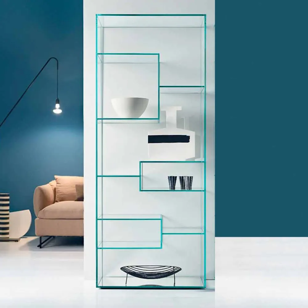 Viadurini Living Moderne Design Bücherregale-Bücherregal für Wohnzimmer aus extra klarem Glas mit oder ohne Schubladen Made in Italy - Linzy