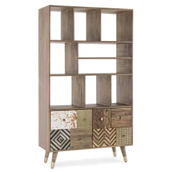 Viadurini Living Moderne Design Bücherregale-Bücherregal für Wohnzimmer aus Mangoholz und recycelten Homemotion-Türen - Auriel