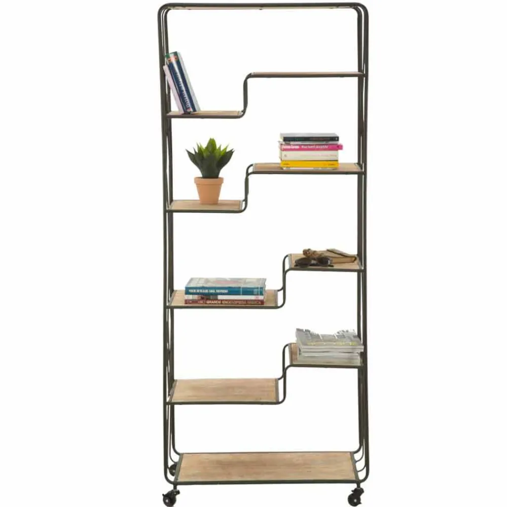 Viadurini Living Moderne Design Bücherregale-Bücherregal im Industriestil mit versetzten Regalen aus Eisen und MDF - Chuck