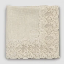 Viadurini Textile Tischdecken-Beige Leinen quadratische Tischdecke mit handgefertigter Luxus Farnese Spitze - Kippel