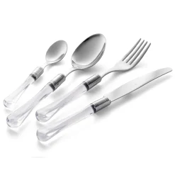 Viadurini Kitchen Besteck Set-Besteck aus poliertem Edelstahl und transparentem Acrylgriff 24 Stück - Brilli