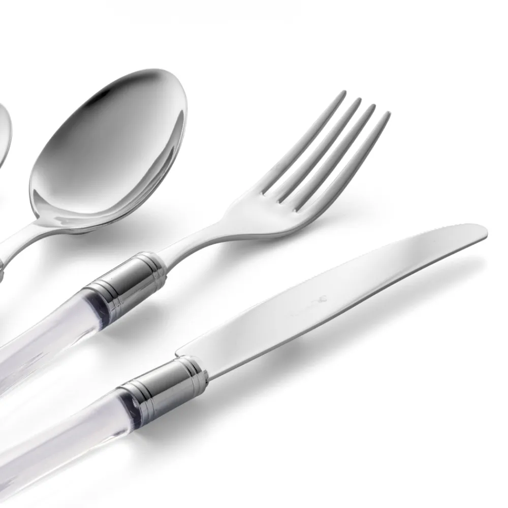 Viadurini Kitchen Besteck Set-Besteck aus poliertem Edelstahl und transparentem Acrylgriff 24 Stück - Brilli