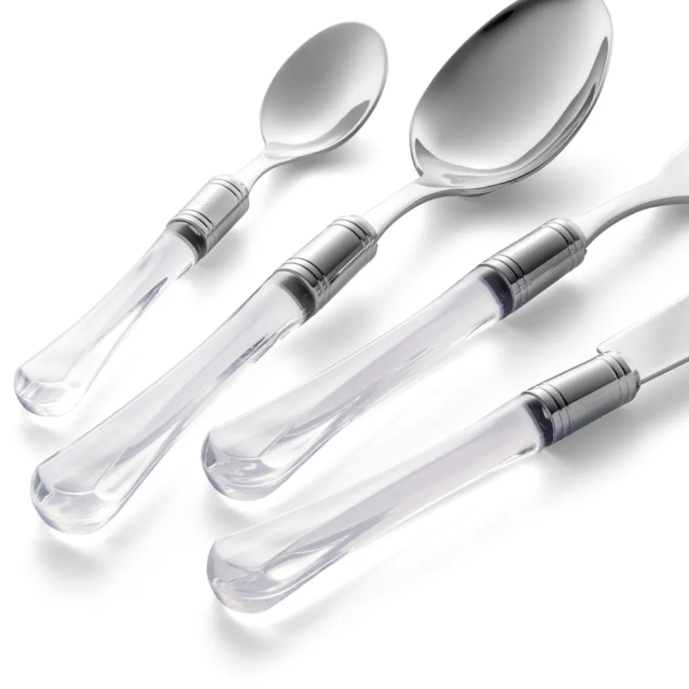 Viadurini Kitchen Besteck Set-Besteck aus poliertem Edelstahl und transparentem Acrylgriff 24 Stück - Brilli