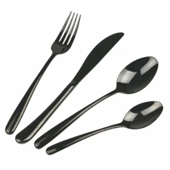 Viadurini Kitchen Besteck Set-Besteckset aus glänzendem schwarzem Stahl rundes Design 24-teilig - Tropfen