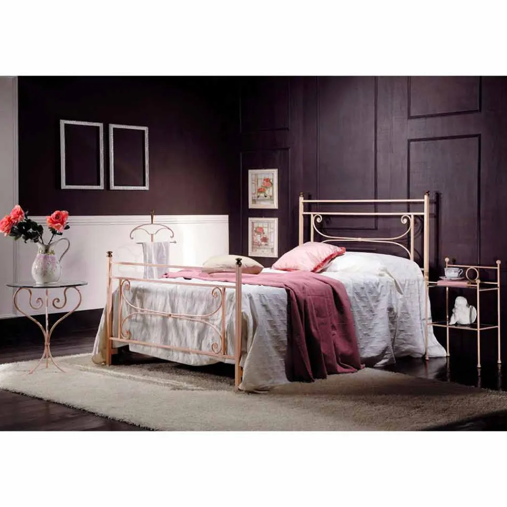 Viadurini Night Design Maßgeschneiderte Möbel|Schmiedeeisen Queen Size Bett-Bett 120x190 cm aus Schmiedeeisen Claudia Made in Italy