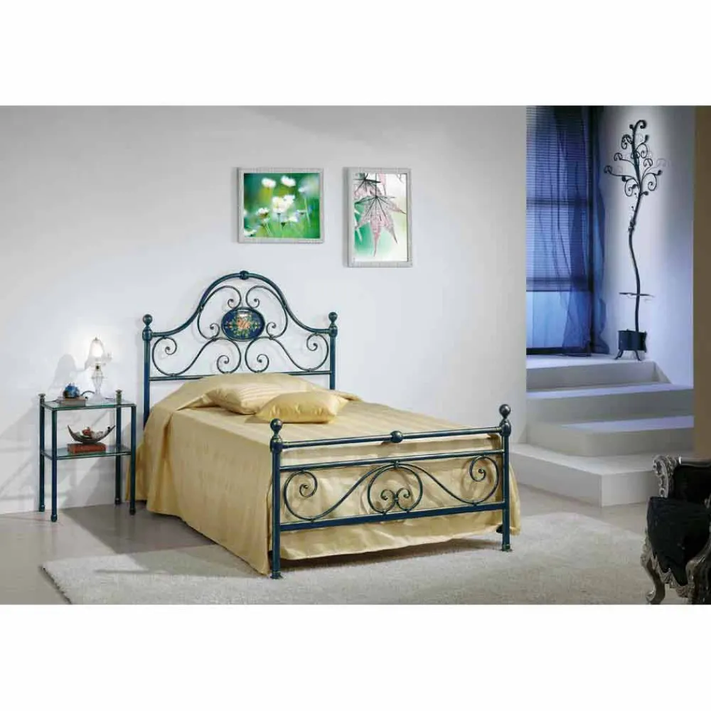 Viadurini Night Design Maßgeschneiderte Möbel|Schmiedeeisen Queen Size Bett-Bett 120x90 cm aus Schmiedeeisen Gloria Made in Italy