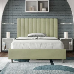 Viadurini Night Design Polsterbetten 120X190-Bett 140x200 cm Mikrofaser mit symmetrischen vertikalen Linien Made in Italy - Glove