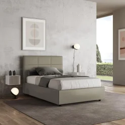 Viadurini Night Design Polsterbetten 120X190-Bett 140x200 cm mit rechteckigem Kopfteil aus Kunstleder Made in Italy - Brina