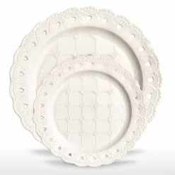 Viadurini Kitchen Deko Artikel Und Wohnaccessoires-Bevorzugung Teller 12 Stück in weißem Porzellan Hand dekoriert - Rafiki