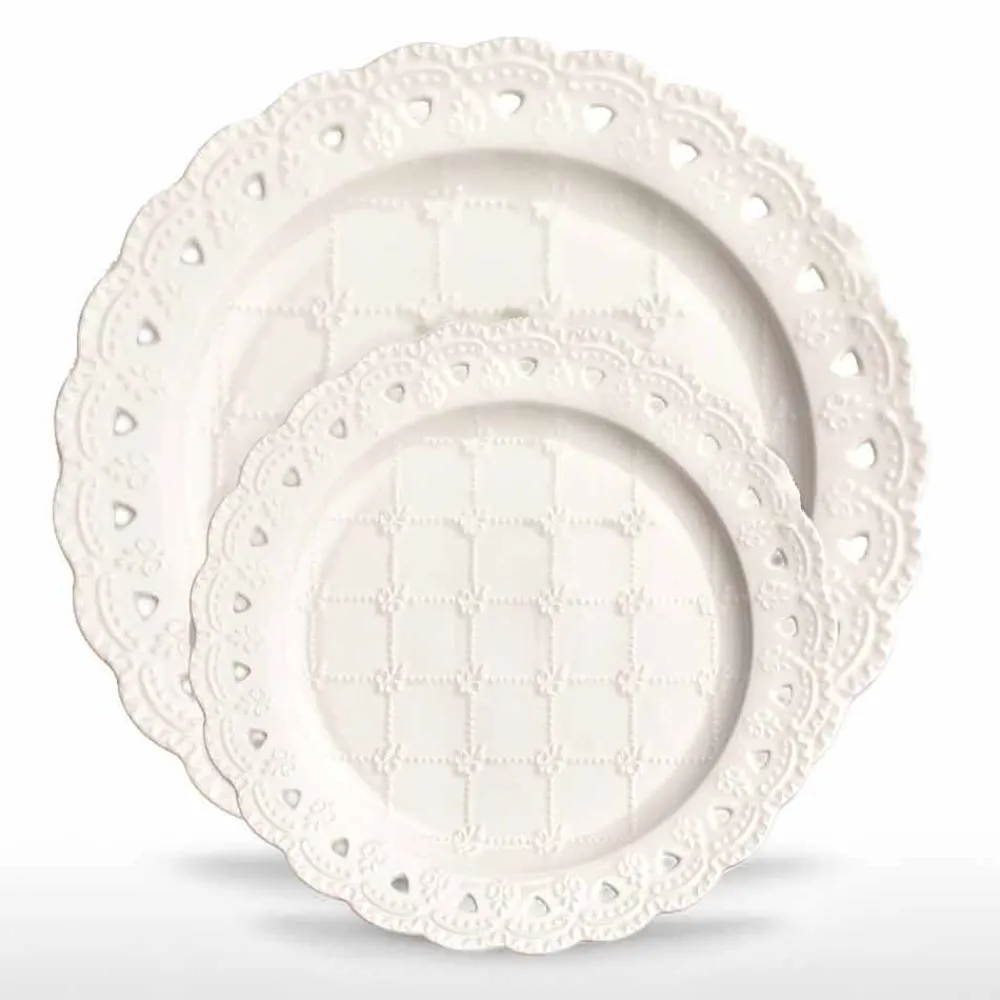 Viadurini Kitchen Deko Artikel Und Wohnaccessoires-Bevorzugung Teller 12 Stück in weißem Porzellan Hand dekoriert - Rafiki