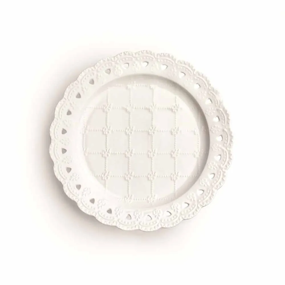 Viadurini Kitchen Deko Artikel Und Wohnaccessoires-Bevorzugung Teller 12 Stück in weißem Porzellan Hand dekoriert - Rafiki