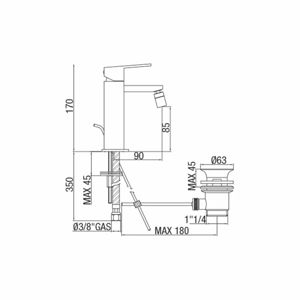 Viadurini Taps Bidetarmaturen-Bidetmischer in Chromoptik mit Abfluss Made in Italy - Medida