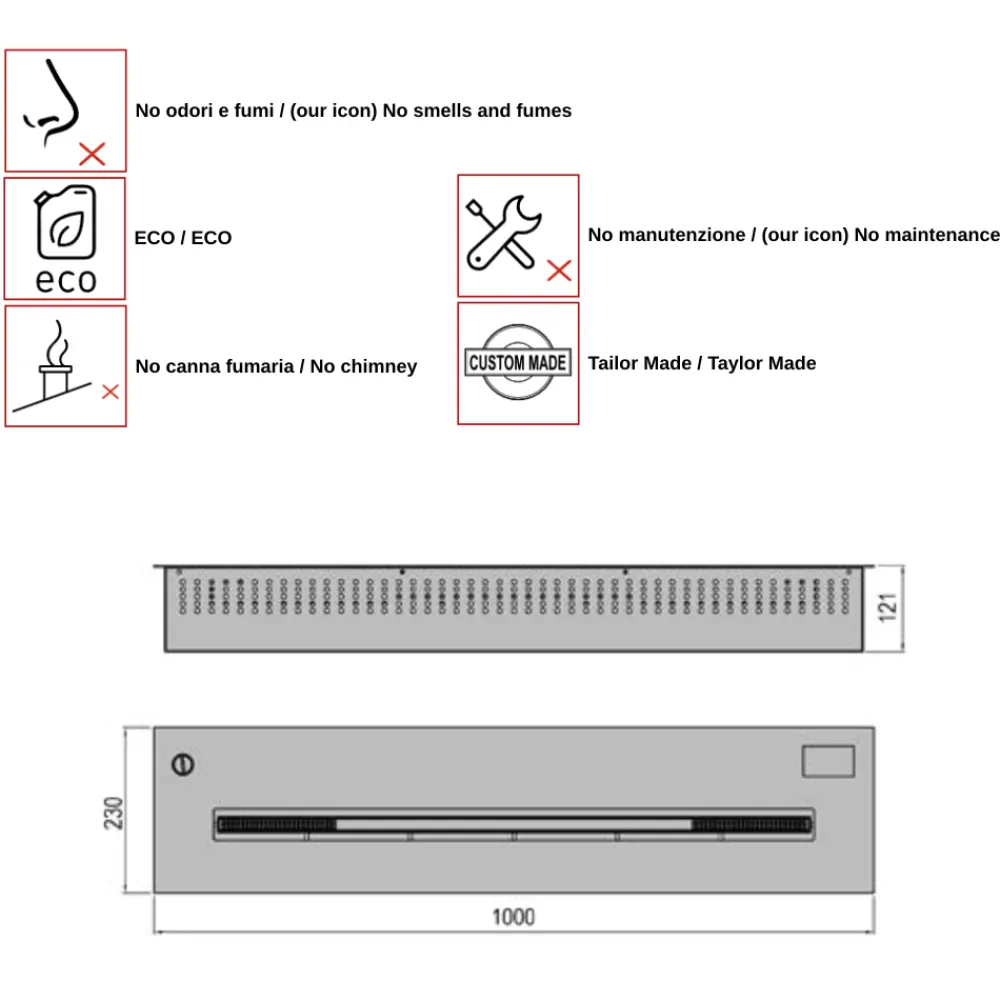 Viadurini Fire Design Brenner Bioethanol-Bio Ethanol Brennkammer aus Edelstahl 3,6 Kw Aron100