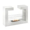 Viadurini Fire Design Bodenkamine Bioethanol-Bio-Bodenkamin aus weiß lackiertem Metall und gehärtetem Glas - Pelide