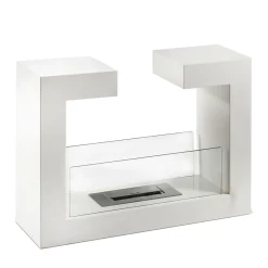 Viadurini Fire Design Bodenkamine Bioethanol-Bio-Bodenkamin aus weiß lackiertem Metall und gehärtetem Glas - Pelide