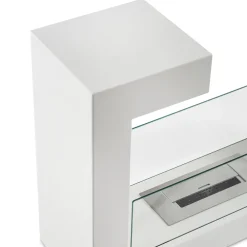 Viadurini Fire Design Bodenkamine Bioethanol-Bio-Bodenkamin aus weiß lackiertem Metall und gehärtetem Glas - Pelide