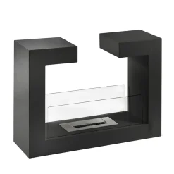 Viadurini Fire Design Bodenkamine Bioethanol-Bioethanol-Bodenkamin aus schwarzem Metall und gehärtetem Glas - Plutanium