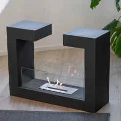 Viadurini Fire Design Bodenkamine Bioethanol-Bioethanol-Bodenkamin aus schwarzem Metall und gehärtetem Glas - Plutanium