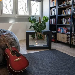 Viadurini Fire Design Bodenkamine Bioethanol-Bioethanol-Bodenkamin aus schwarzem Metall und gehärtetem Glas - Plutanium