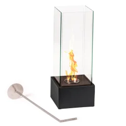 Viadurini Fire Design Bodenkamine Bioethanol-Bioethanol-Bodenkamin aus gehärtetem Glas und schwarzem Metallsockel – Spike