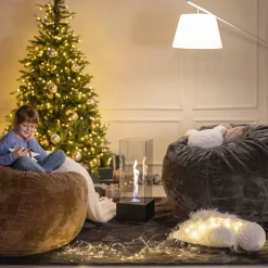 Viadurini Fire Design Bodenkamine Bioethanol-Bioethanol-Bodenkamin aus gehärtetem Glas und schwarzem Metallsockel – Spike