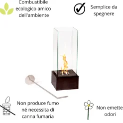 Viadurini Fire Design Bodenkamine Bioethanol-Bioethanol-Bodenkamin aus gehärtetem Glas und schwarzem Metallsockel – Spike