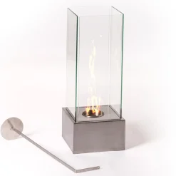 Viadurini Fire Design Bodenkamine Bioethanol-Bioethanol-Bodenkamin aus gehärtetem Glas mit Metallsockel - Ziggy