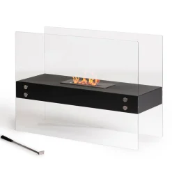 Viadurini Fire Design Bodenkamine Bioethanol-Bioethanol-Bodenkamin aus schwarzem Metall und gehärtetem Glas - Violante
