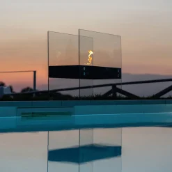 Viadurini Fire Design Bodenkamine Bioethanol-Bioethanol-Bodenkamin aus schwarzem Metall und gehärtetem Glas - Violante