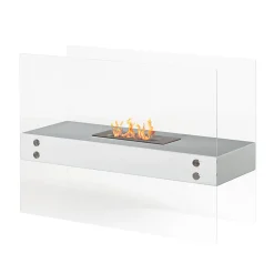 Viadurini Fire Design Bodenkamine Bioethanol-Bioethanol-Bodenkamin aus weißem Metall und gehärtetem Glas – Timon