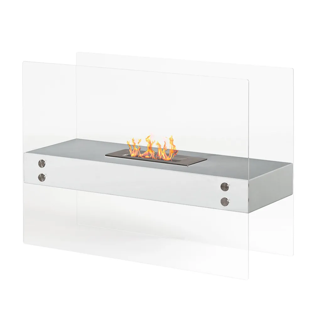 Viadurini Fire Design Bodenkamine Bioethanol-Bioethanol-Bodenkamin aus weißem Metall und gehärtetem Glas – Timon