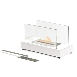Viadurini Fire Design Tischkamine Bioethanol-Bioethanol-Tischkamin aus gehärtetem Glas und Metall – Silber