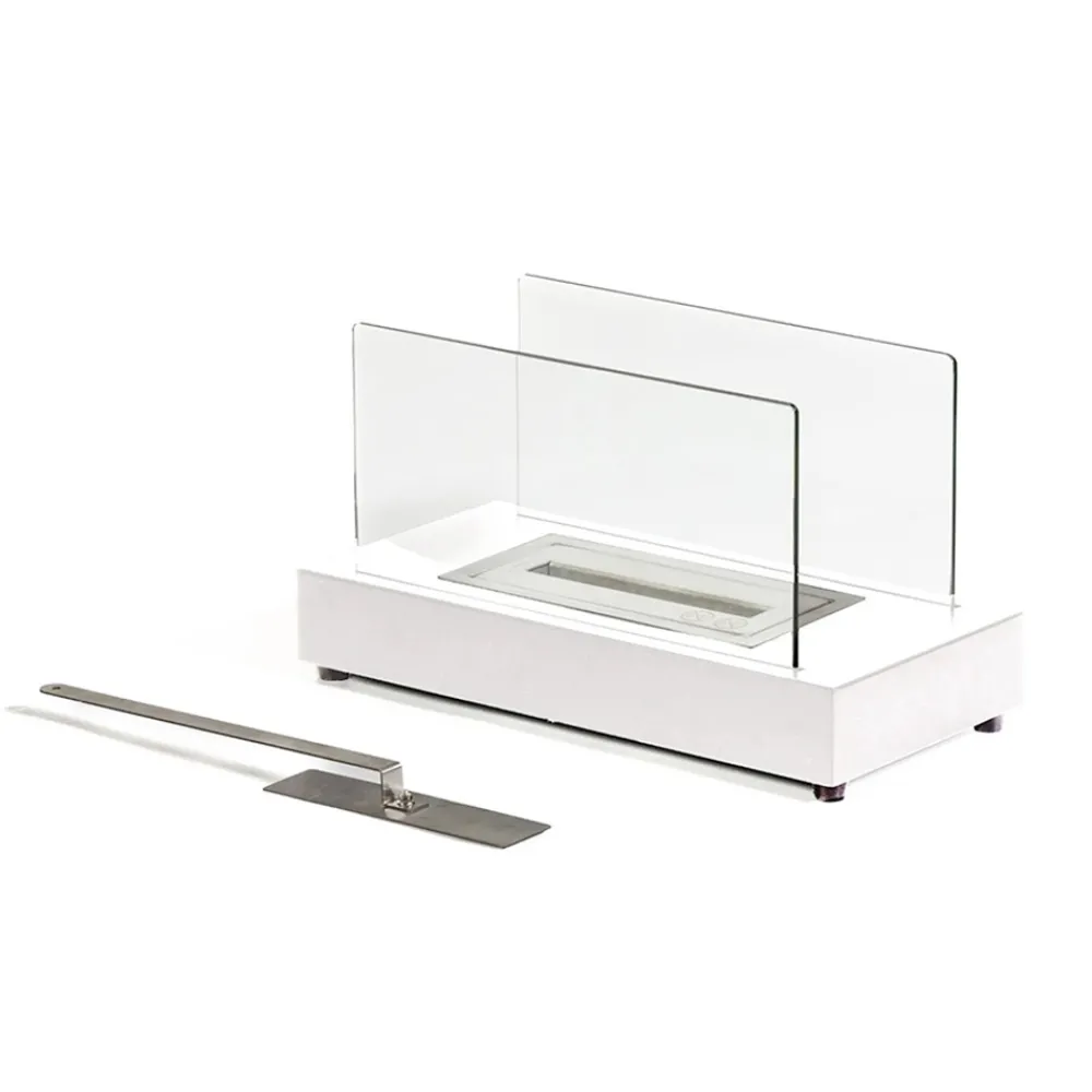 Viadurini Fire Design Tischkamine Bioethanol-Bioethanol-Tischkamin aus gehärtetem Glas und Metall – Silber