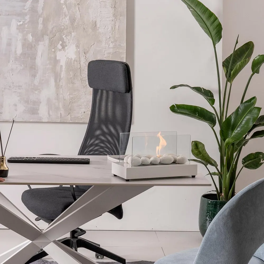 Viadurini Fire Design Tischkamine Bioethanol-Bioethanol-Tischkamin aus gehärtetem Glas und Metall – Silber