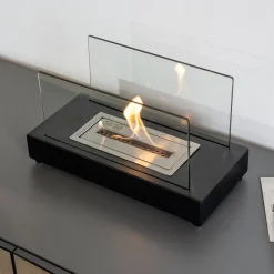 Viadurini Fire Design Tischkamine Bioethanol-Bioethanol-Tischkamin aus gehärtetem Glas und Metall – Silber