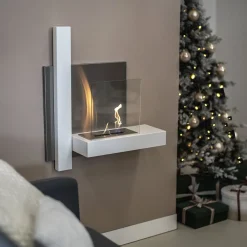 Viadurini Fire Design Wandkamine Bioethanol-Bioethanol-Wandkamin aus weißem Metall und gehärtetem Glas – Thor