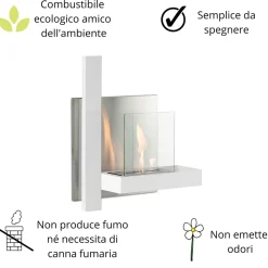 Viadurini Fire Design Wandkamine Bioethanol-Bioethanol-Wandkamin aus weißem Metall und gehärtetem Glas – Thor