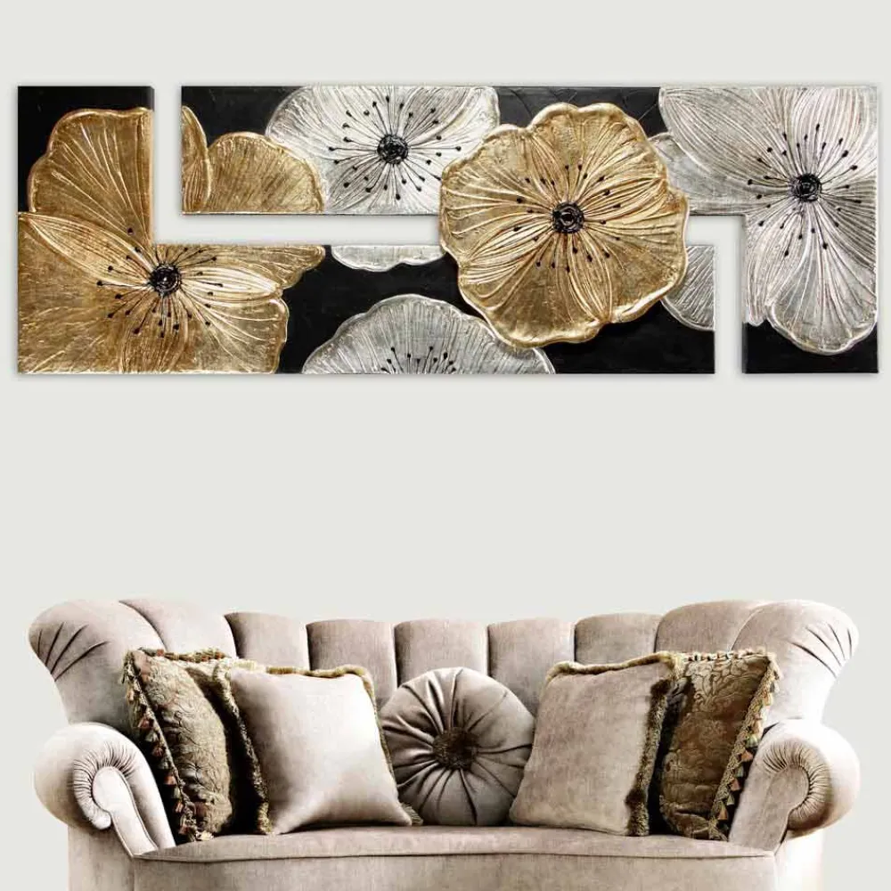 Viadurini Decor Blumen Bilder|Handgemalte Bilder-Blumenbild modern Petunia Oro von