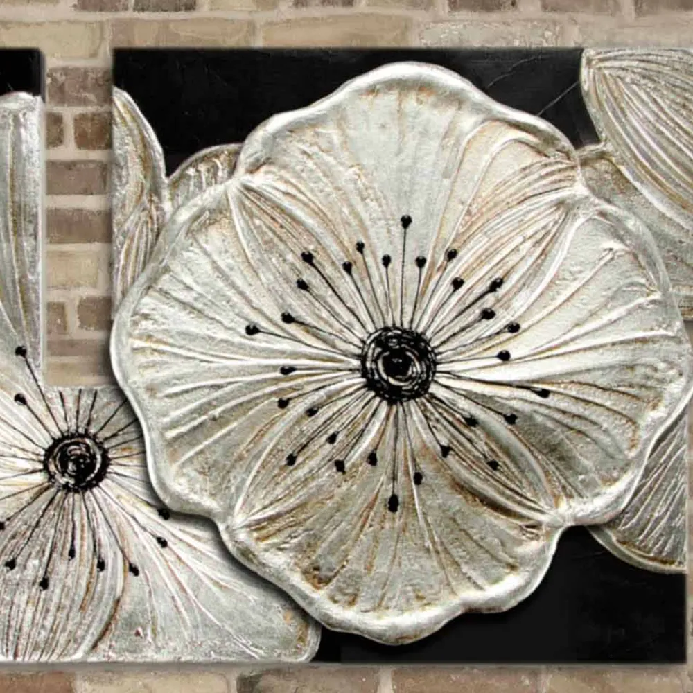 Viadurini Decor Abstrakte Bilder|Handgemalte Bilder-Blumen-Gemälde in modernem Design Petunia Argento klein