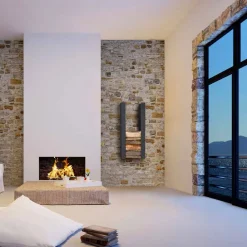 Viadurini Fire Design Kaminholzständer Aus Eisen Und Stahl-Boden / Wand Holzhalter aus schwarzem Stahl mit Säule Designs - Grecale