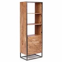 Viadurini Living Moderne Design Bücherregale-Boden Bücherregal mit Struktur in Akazienholz und Stahl Homemotion - Golia