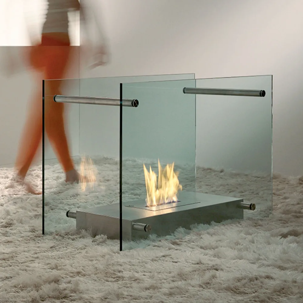 Viadurini Fire Design Bodenkamine Bioethanol-Boden Bioethanol Kamin in Glas und Stahl Design für Indoor - Edison
