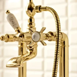 Viadurini Bathroom Badewannearmaturen-Boden-Badewannengruppe im Vintage-Design aus Messing Made in Italy - Katerina