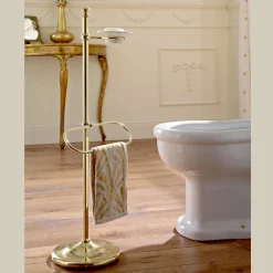 Viadurini Bathroom Badetuchhalter-Bodenhandtuchhalter mit Seifenschale aus Messing und Vintage-Keramik - Rouen