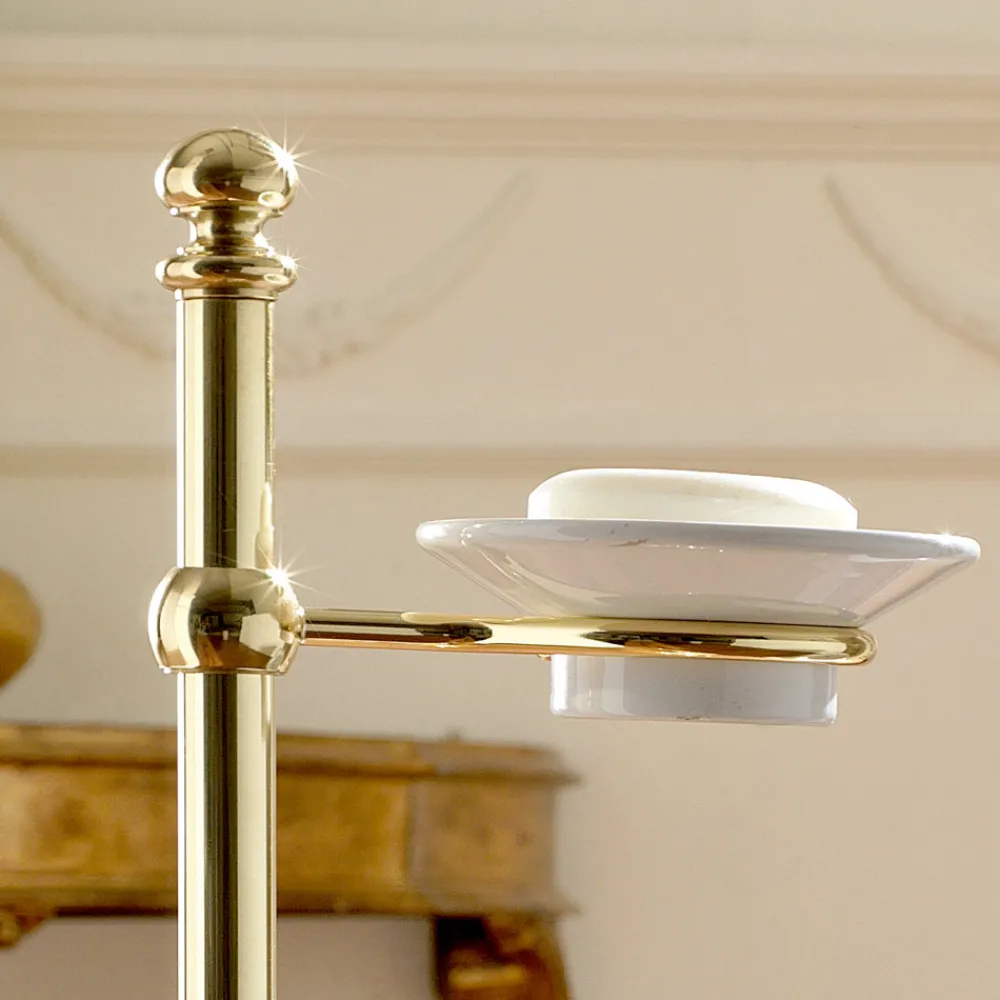 Viadurini Bathroom Badetuchhalter-Bodenhandtuchhalter mit Seifenschale aus Messing und Vintage-Keramik - Rouen