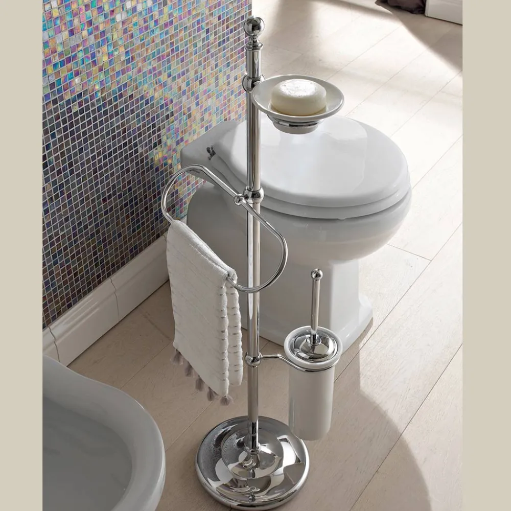 Viadurini Bathroom Badetuchhalter-Bodenhandtuchhalter mit Seifenschale aus Messing und Vintage-Keramik - Rouen