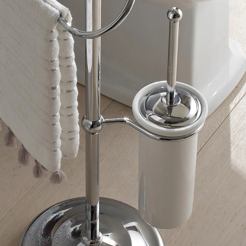 Viadurini Bathroom Badetuchhalter-Bodenhandtuchhalter mit Seifenschale aus Messing und Vintage-Keramik - Rouen