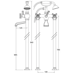 Viadurini Bathroom Badewannearmaturen-Bodenwannengruppe aus Messing Made in Italy, Vintage-Stil - Silvana