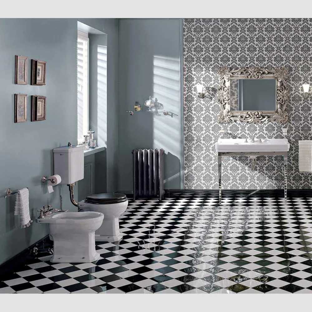 Viadurini Bathroom Wc-Boden-WC mit Keramikkassette und Made in Italy Black Seat - Marwa